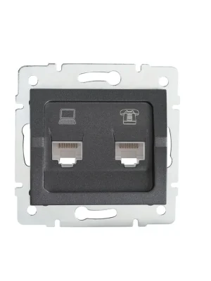 Sleva Zásuvka LOGI RJ45Cat 5e + RJ11datová-telefonní barva grafitová 25289 Kanlux