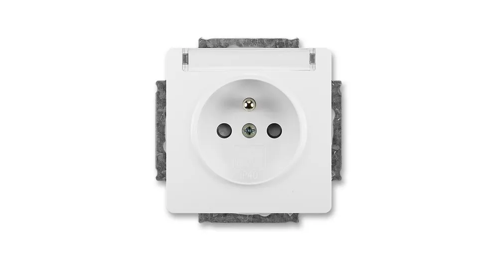 ABB 5518G-A02352 B1 Zásuvka jednonásobná s clonkami, s popisovým polem Swing®, Swing®L jasně bílá Levný