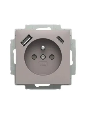 ABB Zoni 5569T-A32357 244 Zásuvka jednonásobná, clonky, nabíjení USB-A USB-C, greige Nová Kolekce