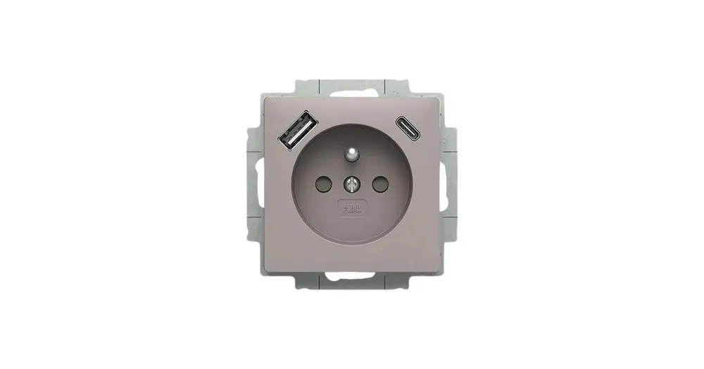 ABB Zoni 5569T-A32357 244 Zásuvka jednonásobná, clonky, nabíjení USB-A USB-C, greige Nová Kolekce